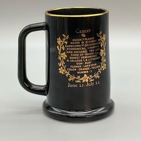 Cancer Zodiac Vintage Coffee Tea Stein Mug Federal Glass Black Gold - Picture 4 of 10